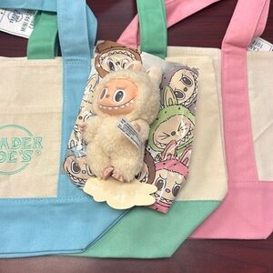 Authentic Trader Joe’s  Canvas Tote Bag with Labubu macaron soy milk